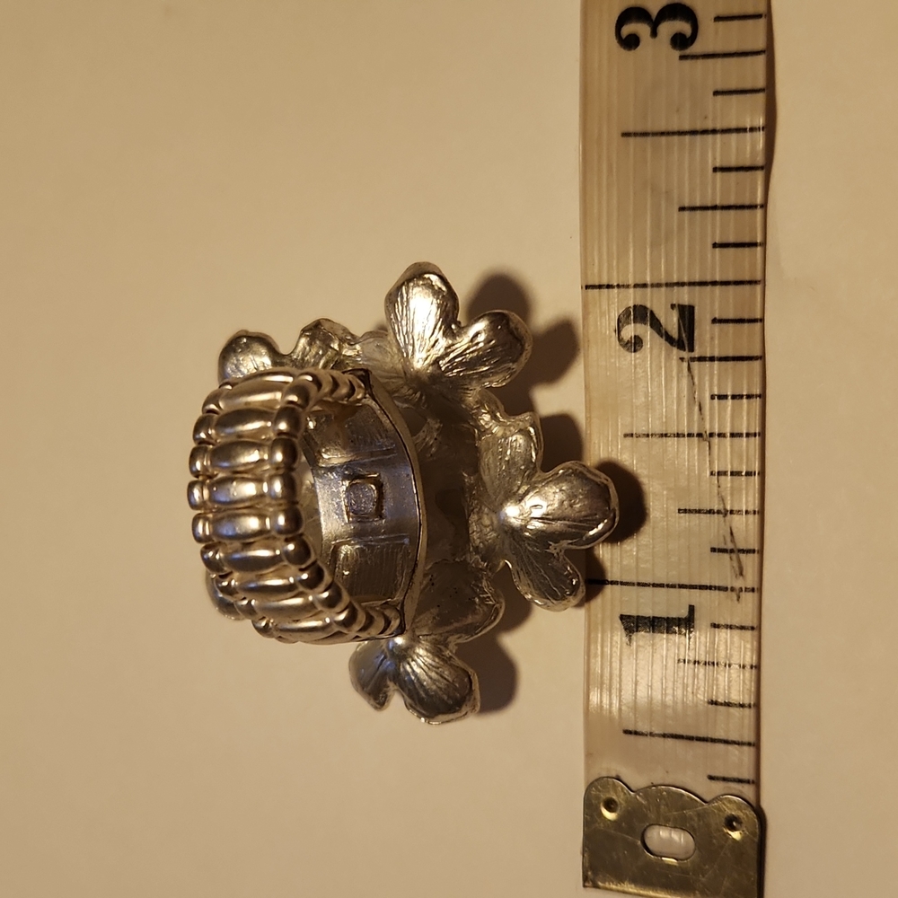 Silver Flower Diamond Statement Ring - image 5